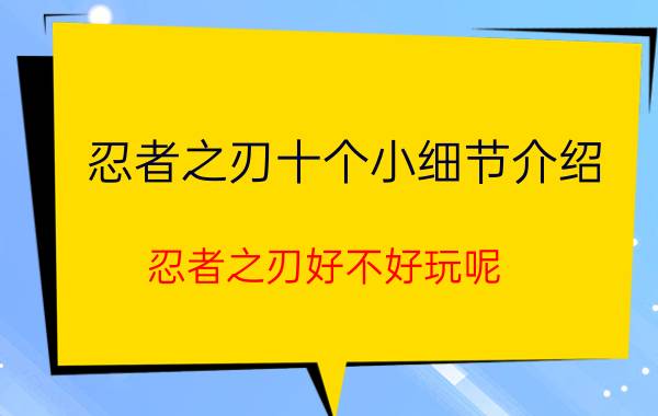 忍者之刃十个小细节介绍 忍者之刃好不好玩呢